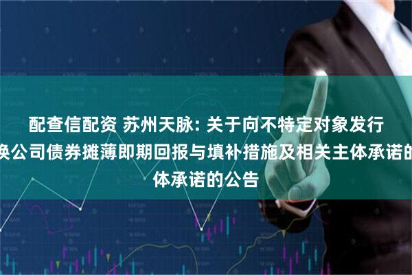 配查信配资 苏州天脉: 关于向不特定对象发行可转换公司债券摊薄即期回报与填补措施及相关主体承诺的公告